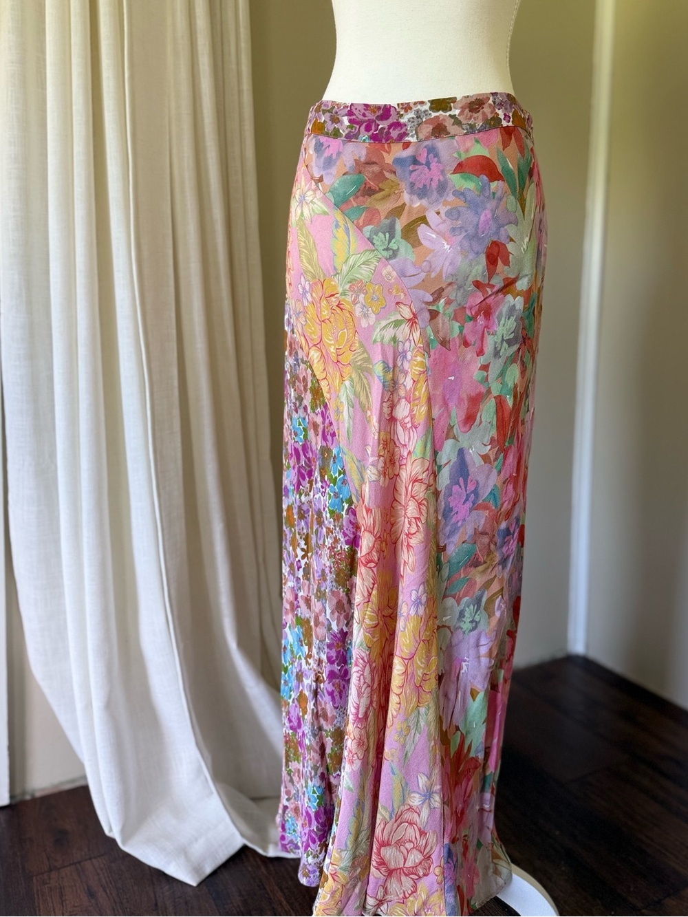 Kachel by Anthropologie Mixed Print Slip Skirt Floral Patchwork Spring Size 6 - Picture 5 of 8